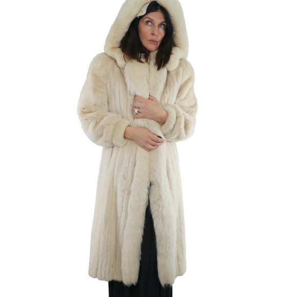 Unbranded Jackets & Blazers - Vintage Ivory Mink Fur Long Hooded Winter Coat Full Plush Luxury Warm Size S